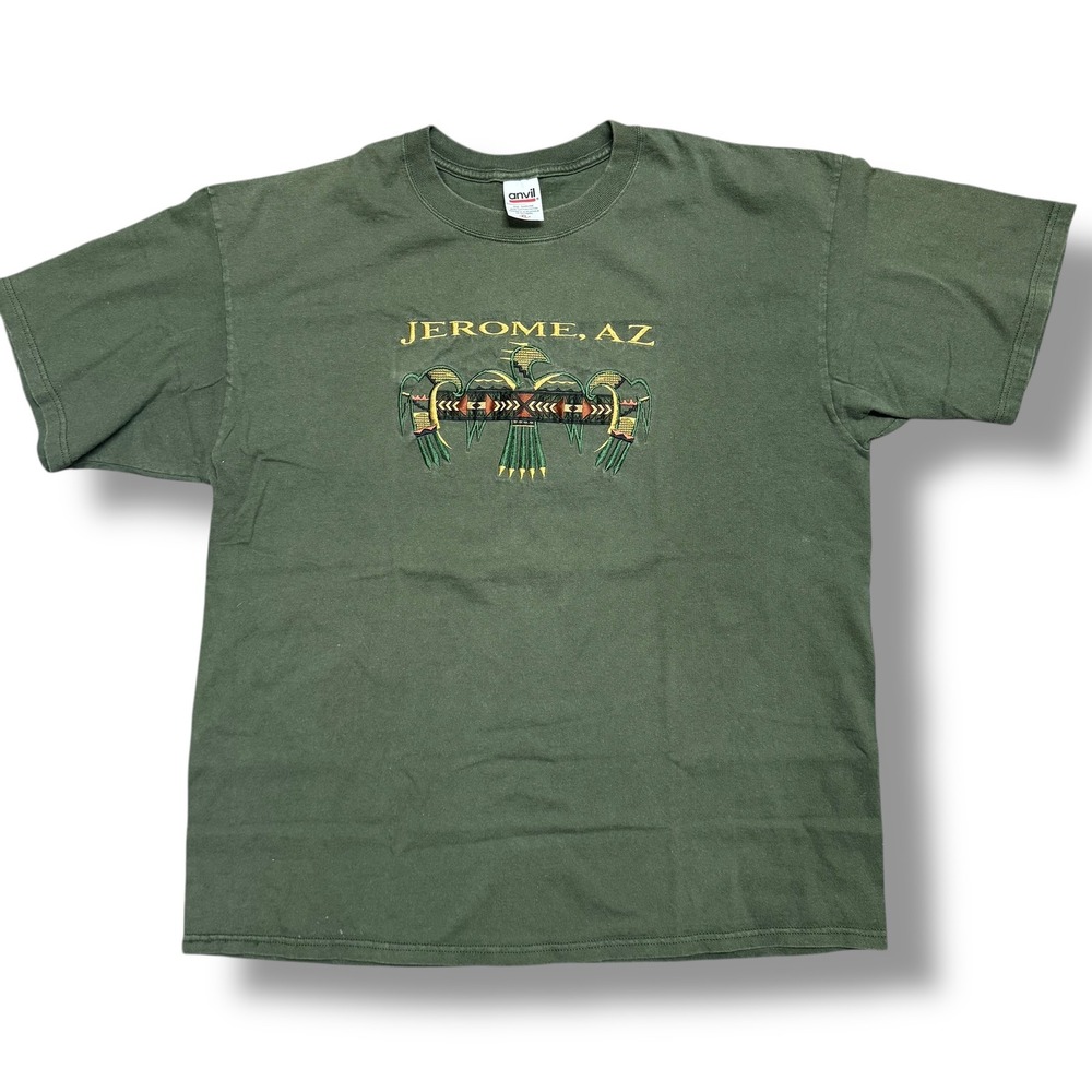 Anvil Jerome AZ‎ Embroidered Graphic T Shirt XL Green Cotton Pre Shrunk